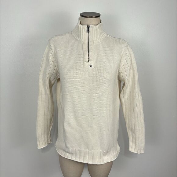 VTG Polo Jeans Co Ralph Lauren Womens L White Ribbed Pullover Sweater Half Zip - Picture 2 of 6
